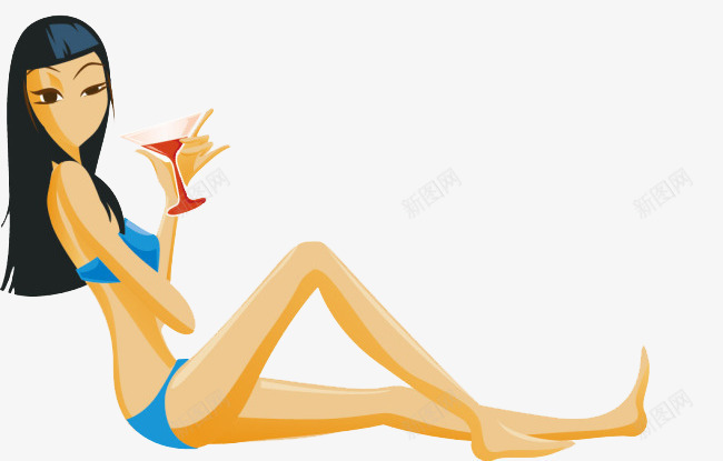 夏日海边沙滩美女png免抠素材_88icon https://88icon.com 人物 卡通 喝红酒的人 喝酒 女人 女性 白色 运动
