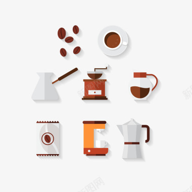 土耳其扁平化咖啡器具图标矢量图图标