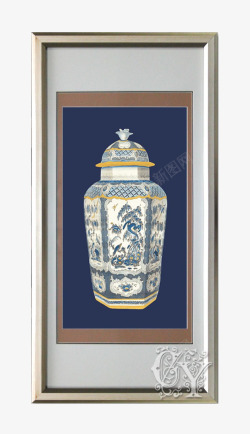 中式青花瓷瓷瓶壁画素材