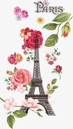 法国风情巴黎铁塔和鲜花矢量图高清图片