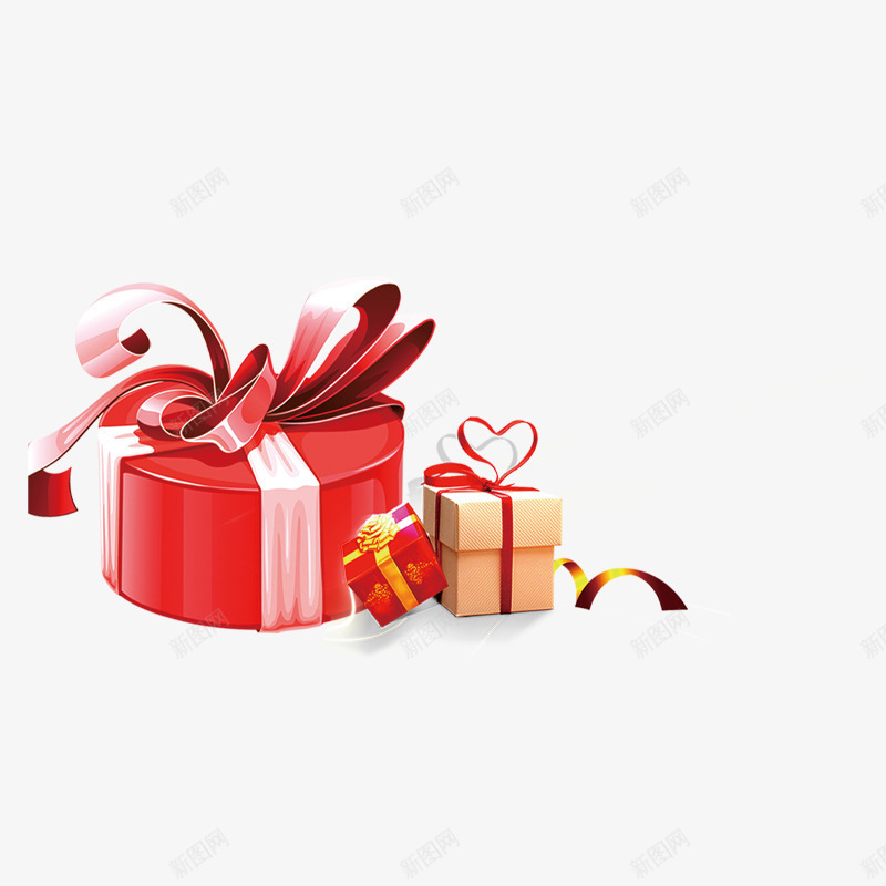 三个礼物盒png免抠素材_88icon https://88icon.com 圆形礼物盒 爱心彩带 红色 蛋糕包装盒 黄色