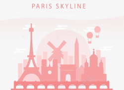 粉红浪漫法国巴黎矢量图素材