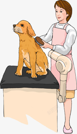 卡通宠物美容狗狗梳毛插图矢量图素材