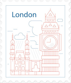 伦敦大笨钟邮票矢量图素材