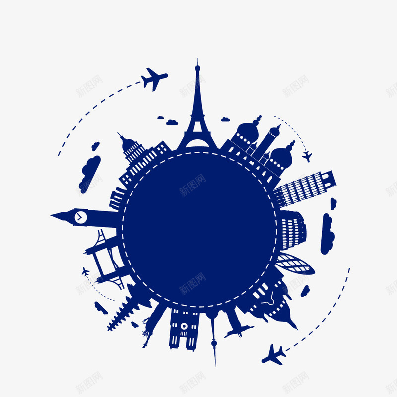 蓝色创意城市背景插图png免抠素材_88icon https://88icon.com 云朵 创意 地球 城市 建筑 手绘 蓝色 飞机