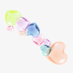 彩色梦幻心形透明水泡泡素材