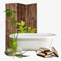 木质屏风浴缸素材