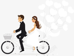 骑车浪漫骑车的新婚夫妇矢量图高清图片