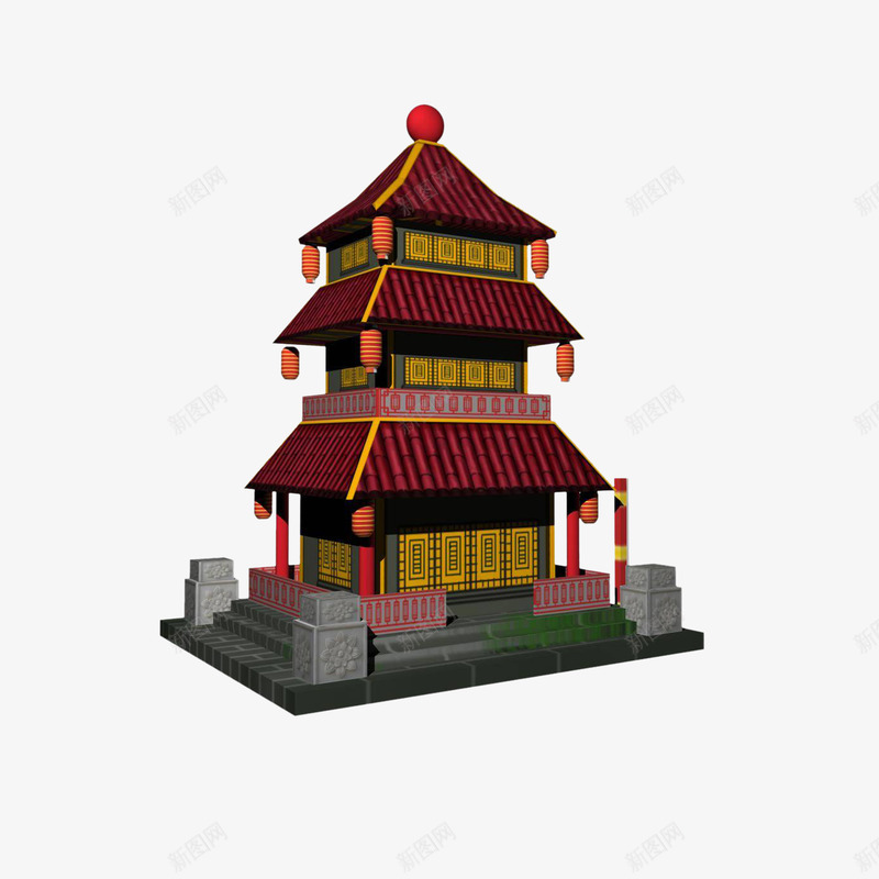 立体古代客栈建筑效果图png免抠素材_88icon https://88icon.com 三层建筑 古代客栈 古代建筑 多层建筑 立体效果图