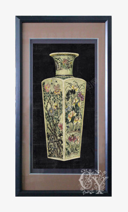 中式花纹古瓶壁画素材