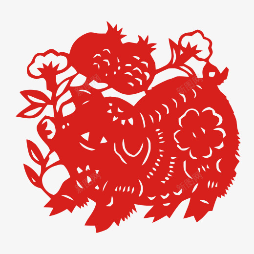 红色创意小猪剪纸元素psd免抠素材_88icon https://88icon.com 创意 剪纸 喜庆 小猪 扁平化 植物 红色 纹理 花朵