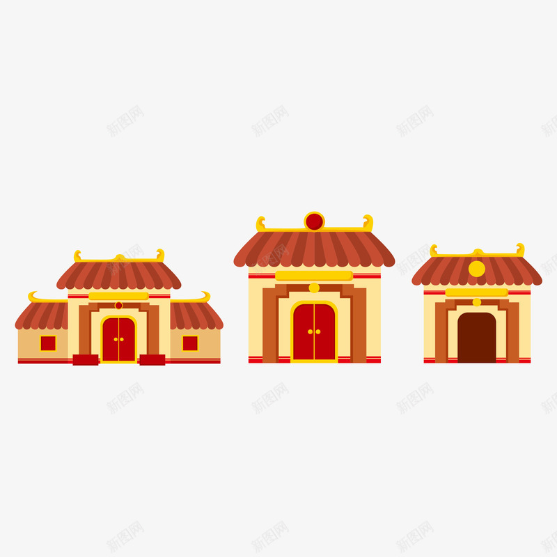 古建筑彩色画png免抠素材_88icon https://88icon.com 中国古建筑 卡通图案 古代铺子 喜庆 红黄白