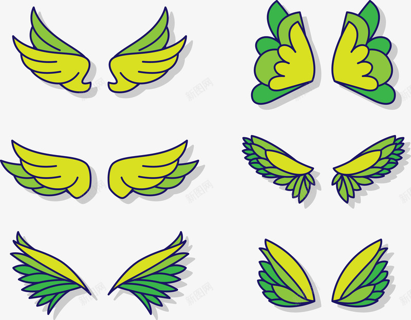 绿色翅膀集合png免抠素材_88icon https://88icon.com 卡通 彩绘 矢量PNG 绿色 羽毛 翅膀 集合