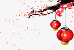 喜庆节日红色手绘挂灯笼素材