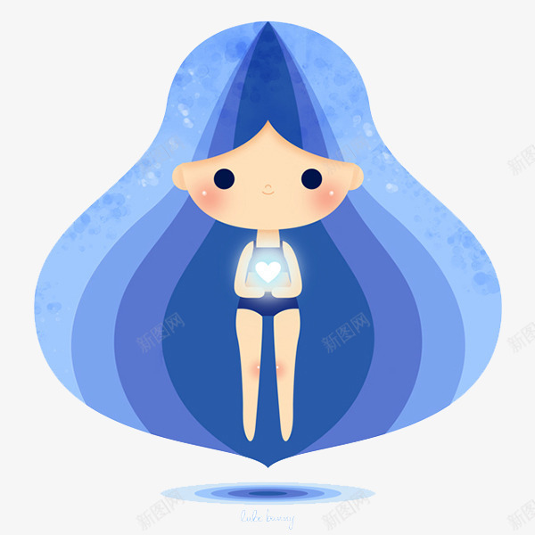 手绘蓝色头发的女孩png免抠素材_88icon https://88icon.com 创意插画设计 卡通贺卡封面 手绘插画