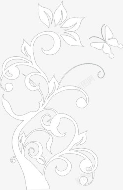 黑白简约手绘花朵蝴蝶素材
