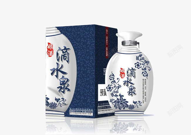 青花瓷酒瓶包装png免抠素材_88icon https://88icon.com 倒影 包装盒 酒瓶 青花瓷