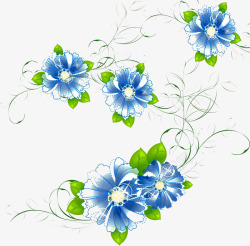 手绘唯美蓝色清新花卉素材