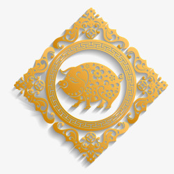 创意2019年喜庆猪年金色剪纸素材