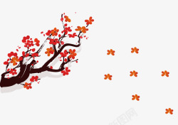 红色梅花树枝矢量图素材