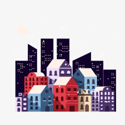 城市卡通夜景插画矢量图素材