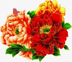 彩色中式手绘花朵素材