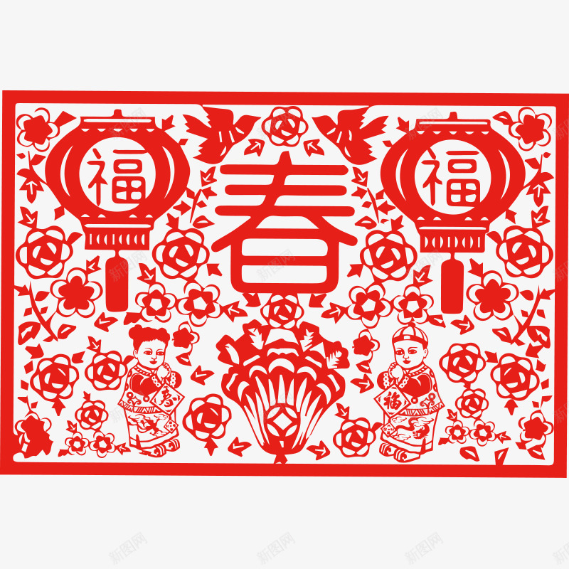 卡通红色中国风新春剪纸png免抠素材_88icon https://88icon.com 中国风剪纸 传统艺术 卡通剪纸 喜庆 新年剪纸 新春活动剪纸 民间手工 福娃剪纸 福字 窗花 镂空