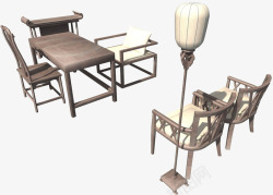中式家具六件套木制书桌凳子素材