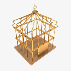 简单金色方形中式鸟笼素材