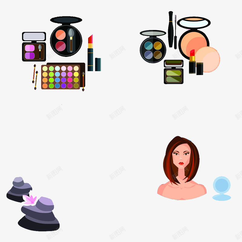 卡通彩妆合集psd免抠素材_88icon https://88icon.com 化妆品 卡通彩妆 卡通模特 口红 女孩 帽子 彩妆 眼影 腮红