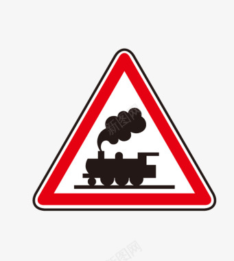 无人看守铁路道口交通三角形红色标志图标图标