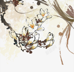 中国风经典手绘水墨花朵素材