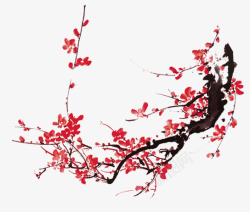 红色中式梅花美景水墨素材