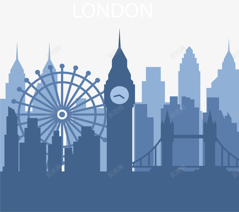 蓝色英国城市伦敦矢量图ai免抠素材_88icon https://88icon.com 伦敦 伦敦剪影 城市剪影 矢量png 英国伦敦 蓝色伦敦 矢量图
