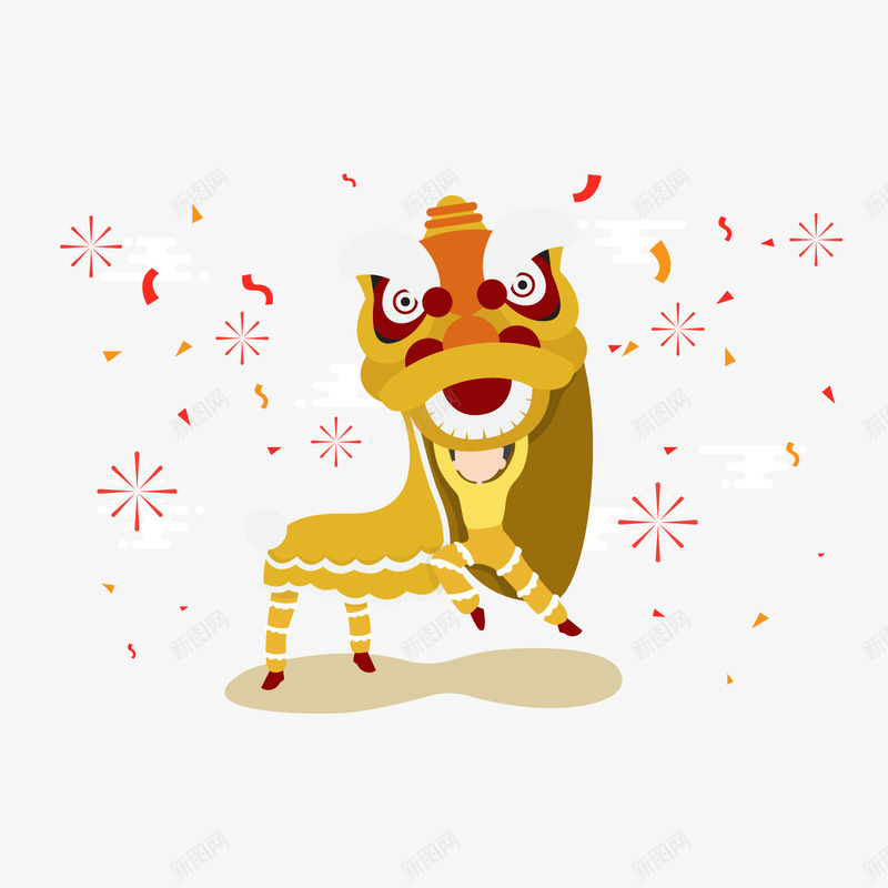 卡通新年舞狮图png免抠素材_88icon https://88icon.com 卡通 新年 春节 礼花 精美 舞狮装饰 节日