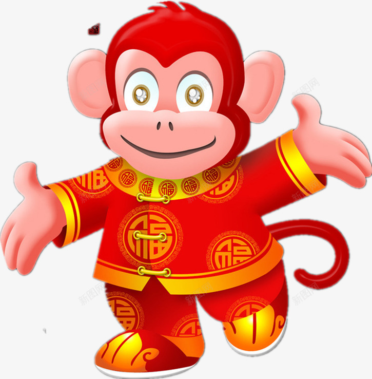 卡通唐装猴子png免抠素材_88icon https://88icon.com 唐装 喜庆 猴子 红色