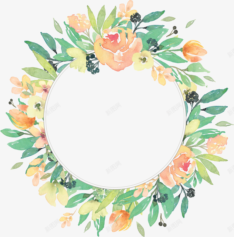 彩色手绘花环植物png免抠素材_88icon https://88icon.com 免抠图 手绘花环 效果图 植物 花环 装饰图 装饰画