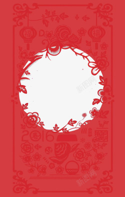 红色喜庆过年花纹中式素材