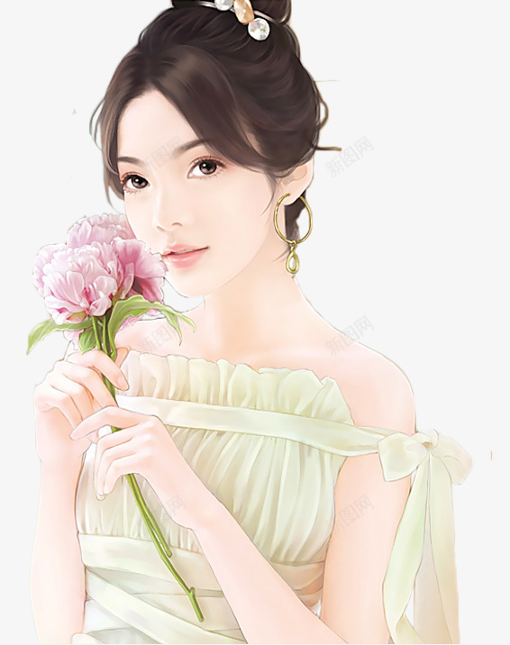 手绘安静淑女美女人物扎发png免抠素材_88icon https://88icon.com 人物 安静 淑女 美女