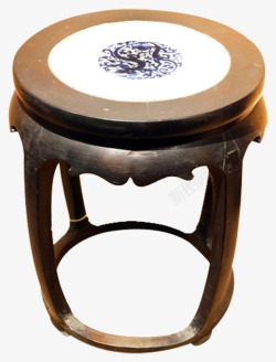 清代楠木嵌瓷面中式圆凳子素材