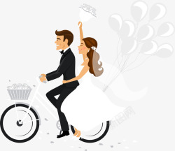 骑车浪漫卡通手绘结婚情侣人物插画矢量图高清图片