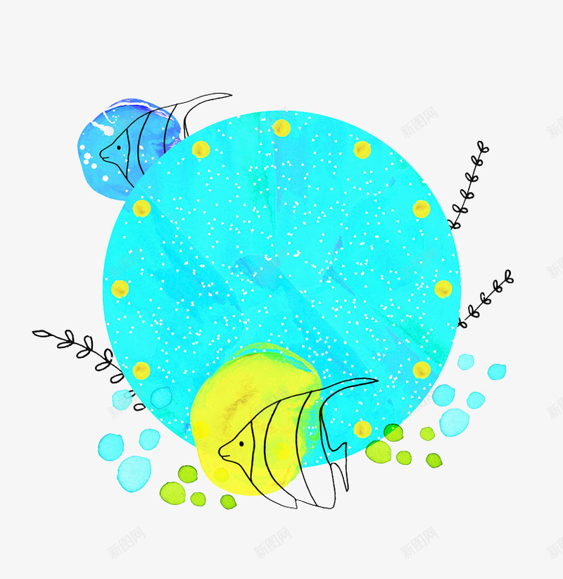彩色创意圆弧海洋标签png免抠素材_88icon https://88icon.com 创意 卡通插画 圆弧 圆点 小鱼 彩色 植物 海洋
