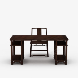 一套棕色复古中式书桌素材
