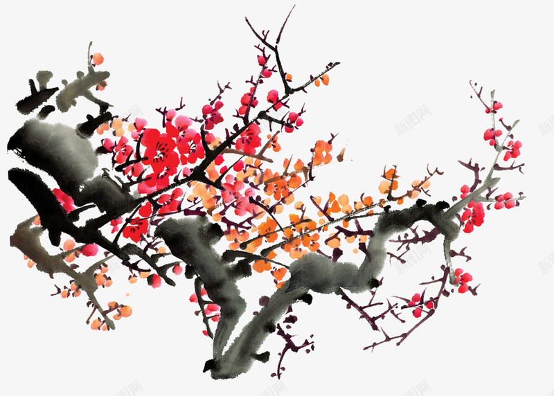 梅花水墨画png图片免费下载-素材cdehldch-88ICON