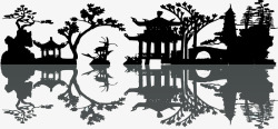 中国传统园林建筑剪影素材