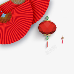 挂件扇子红色喜庆灯笼节日元素高清图片