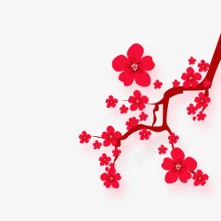 红色手绘的梅花枝素材