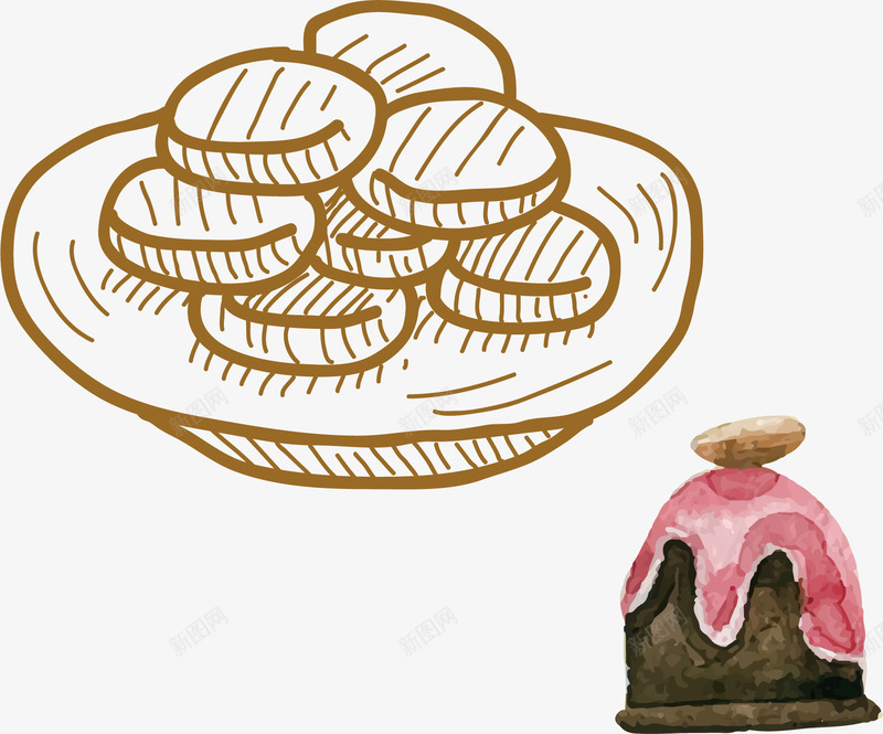 手绘饼干零食矢量图ai免抠素材_88icon https://88icon.com 中式甜品 平面设计 广告设计 矢量文件 美食设计 零食 矢量图