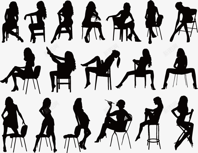 在椅子上娱乐的女人剪影矢量图ai免抠素材_88icon https://88icon.com 人物剪影 唱歌 坐位 坐席 女性 座位 椅子 矢量图 美女剪影 跳舞 黑白剪影