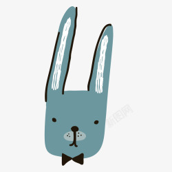 深蓝色兔子手绘矢量图素材